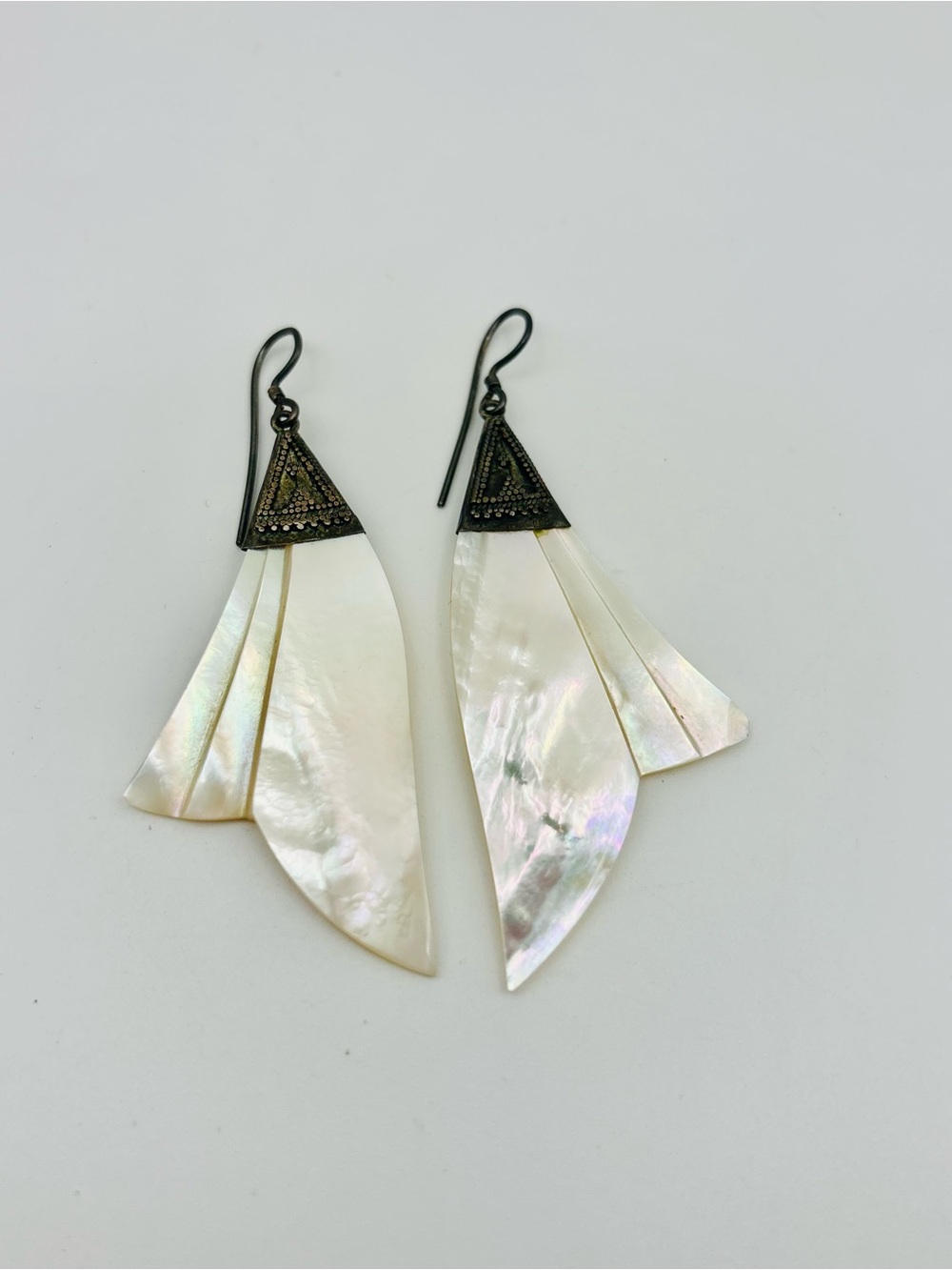 Sterling & Mother-of-Pearl Dangle Earrings – Ethnic/Tribal Style